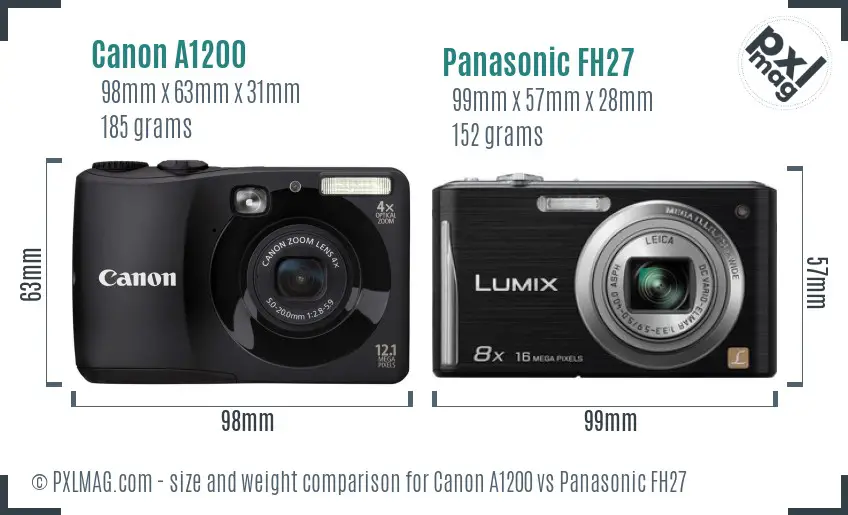 Canon A1200 vs Panasonic FH27 size comparison