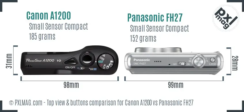 Canon A1200 vs Panasonic FH27 top view buttons comparison