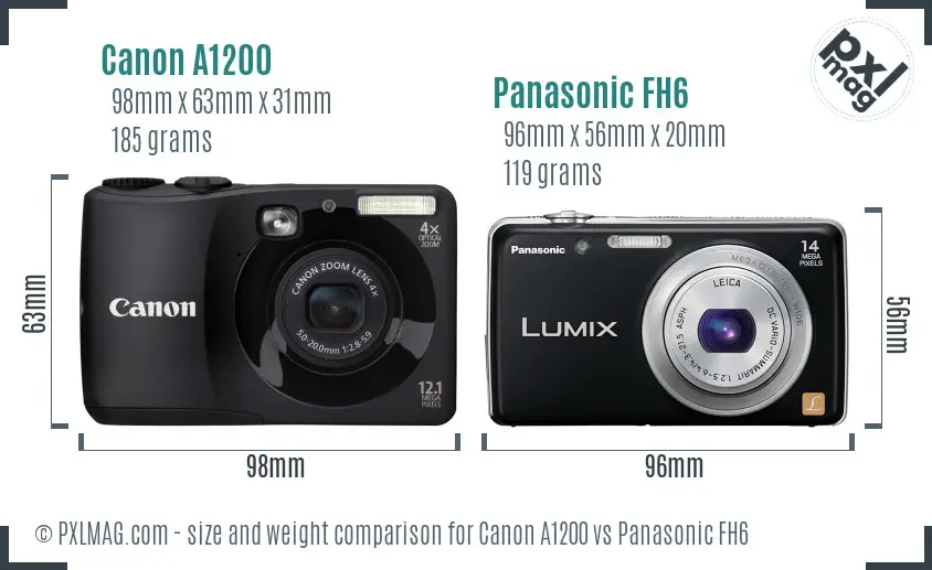 Canon A1200 vs Panasonic FH6 size comparison