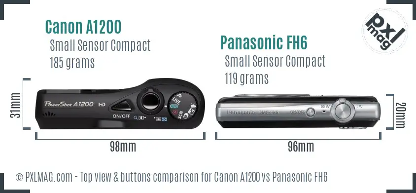 Canon A1200 vs Panasonic FH6 top view buttons comparison