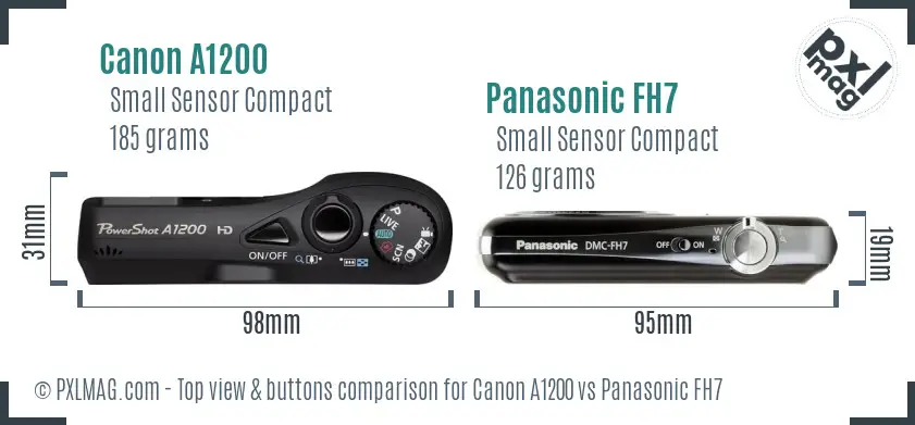 Canon A1200 vs Panasonic FH7 top view buttons comparison