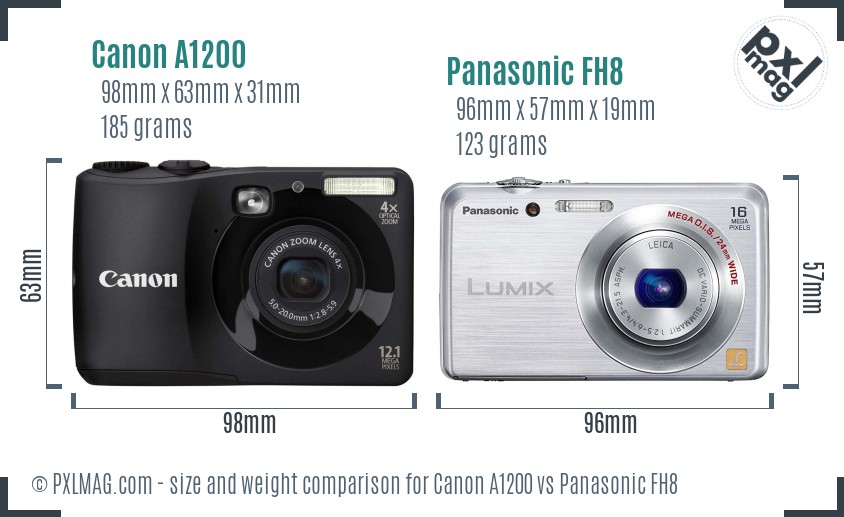 Canon A1200 vs Panasonic FH8 size comparison