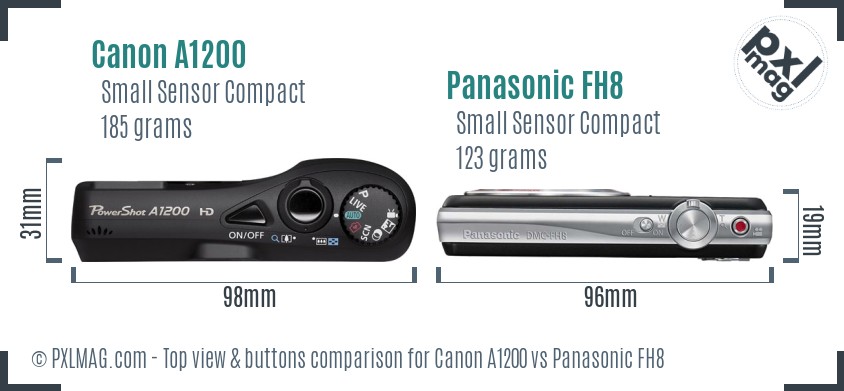 Canon A1200 vs Panasonic FH8 top view buttons comparison