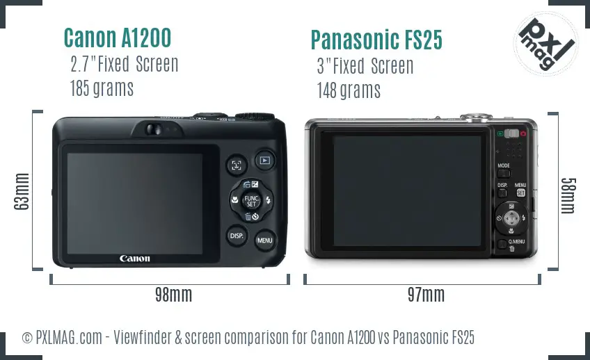 Canon A1200 vs Panasonic FS25 Screen and Viewfinder comparison
