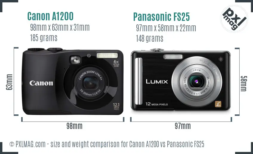 Canon A1200 vs Panasonic FS25 size comparison