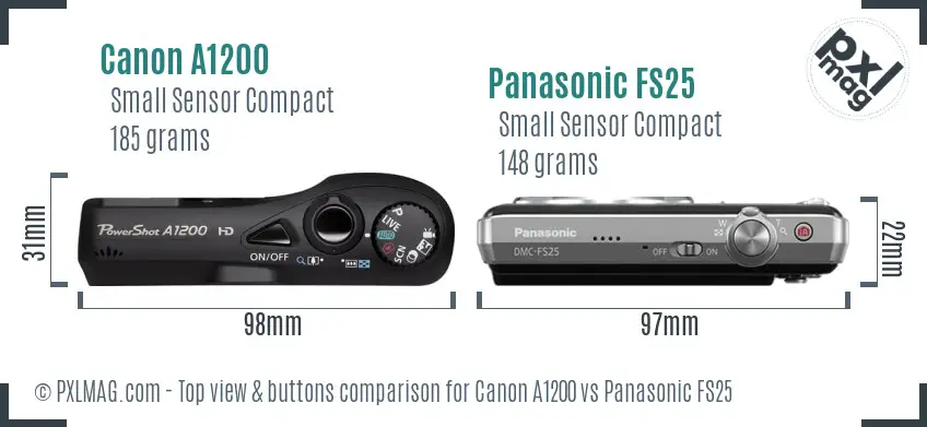 Canon A1200 vs Panasonic FS25 top view buttons comparison