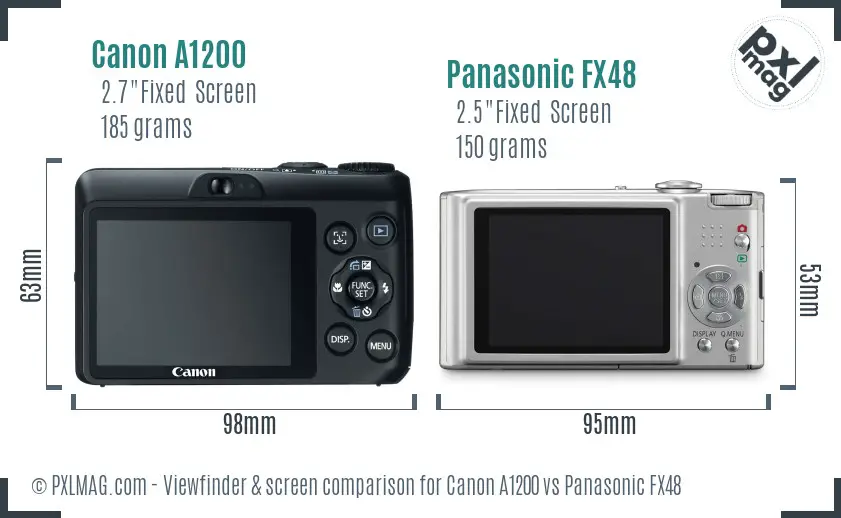 Canon A1200 vs Panasonic FX48 Screen and Viewfinder comparison