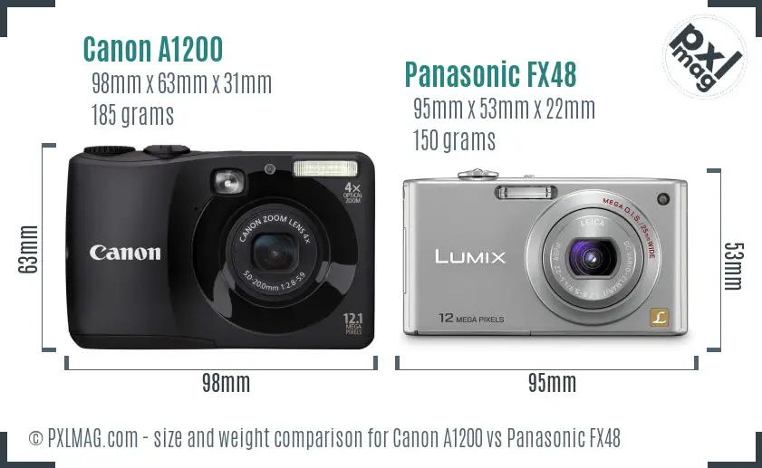 Canon A1200 vs Panasonic FX48 size comparison