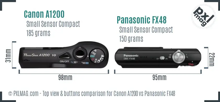 Canon A1200 vs Panasonic FX48 top view buttons comparison