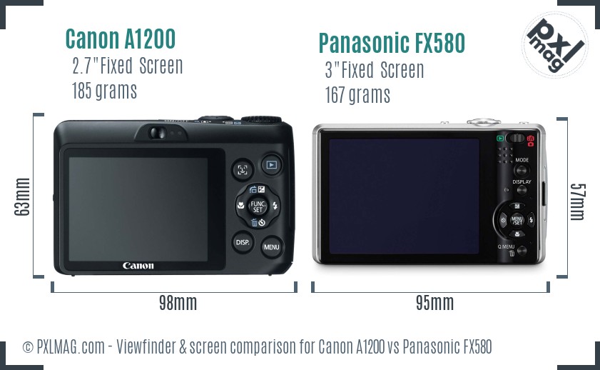 Canon A1200 vs Panasonic FX580 Screen and Viewfinder comparison