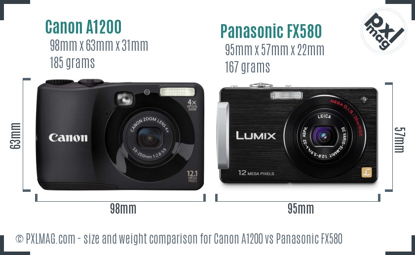 Canon A1200 vs Panasonic FX580 size comparison