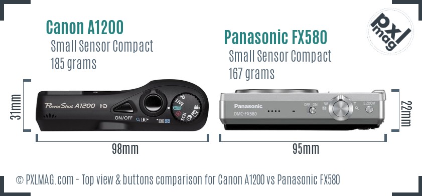 Canon A1200 vs Panasonic FX580 top view buttons comparison