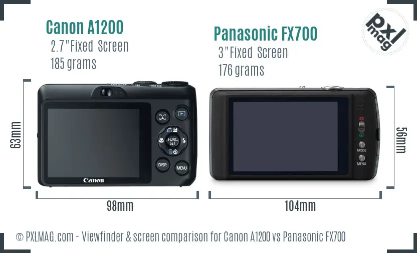 Canon A1200 vs Panasonic FX700 Screen and Viewfinder comparison