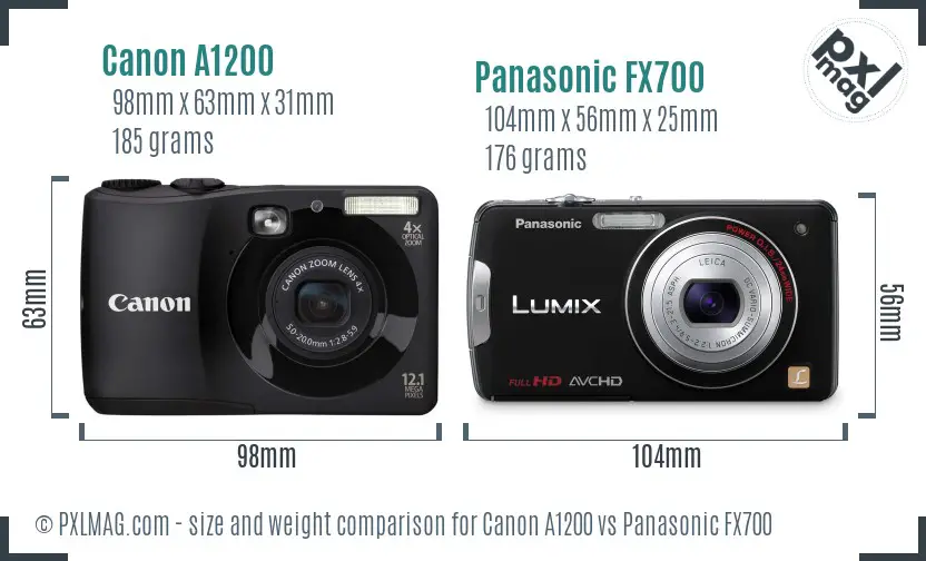 Canon A1200 vs Panasonic FX700 size comparison