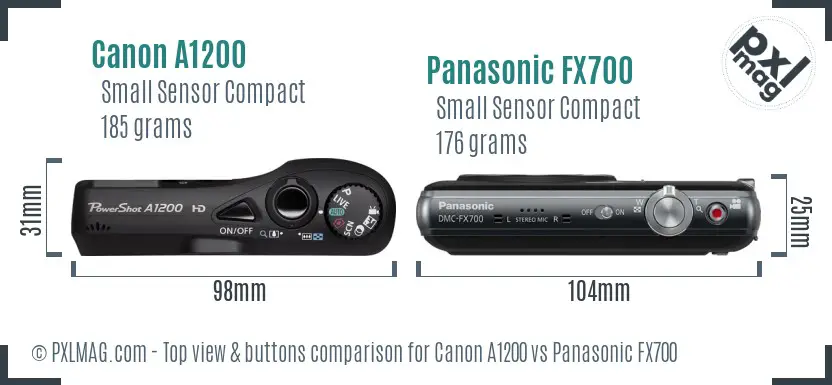 Canon A1200 vs Panasonic FX700 top view buttons comparison