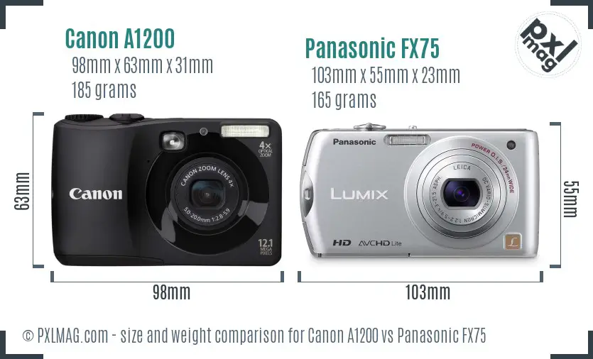 Canon A1200 vs Panasonic FX75 size comparison