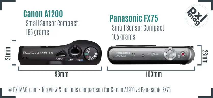 Canon A1200 vs Panasonic FX75 top view buttons comparison