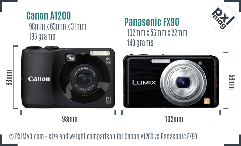 Canon A1200 vs Panasonic FX90 size comparison