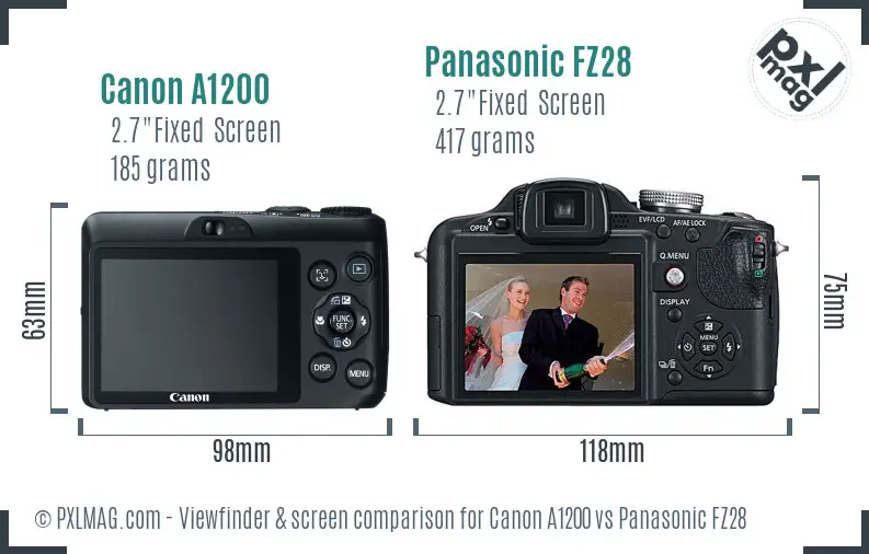 Canon A1200 vs Panasonic FZ28 Screen and Viewfinder comparison