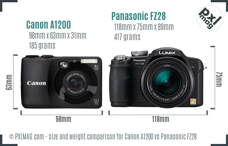 Canon A1200 vs Panasonic FZ28 size comparison