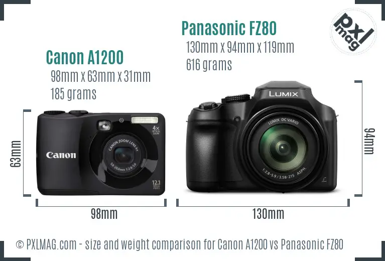 Canon A1200 vs Panasonic FZ80 size comparison