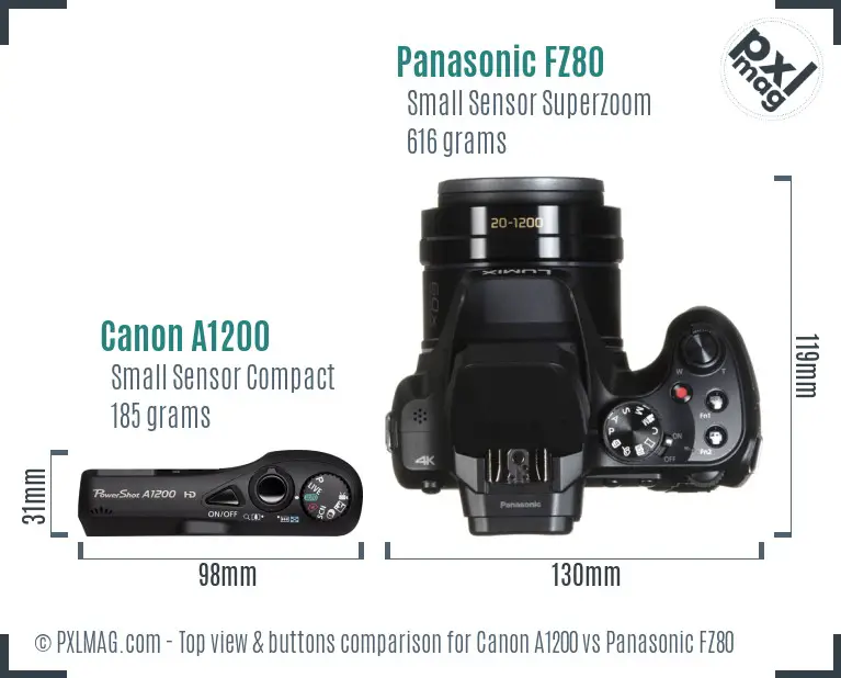 Canon A1200 vs Panasonic FZ80 top view buttons comparison