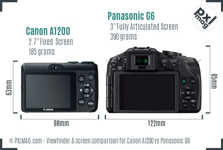 Canon A1200 vs Panasonic G6 Screen and Viewfinder comparison