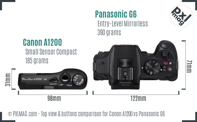 Canon A1200 vs Panasonic G6 top view buttons comparison