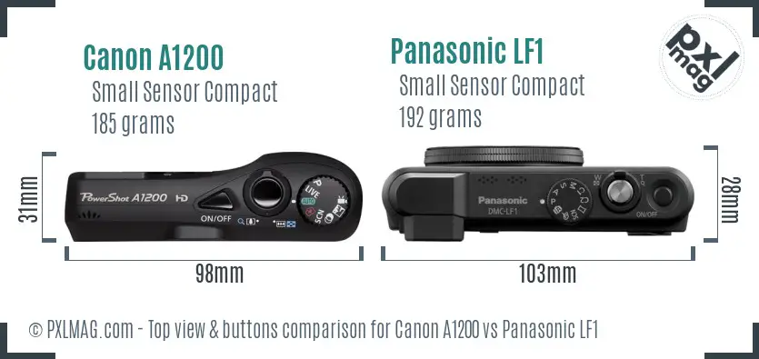 Canon A1200 vs Panasonic LF1 top view buttons comparison Canon A1200 vs Panasonic LF1 top view buttons comparison