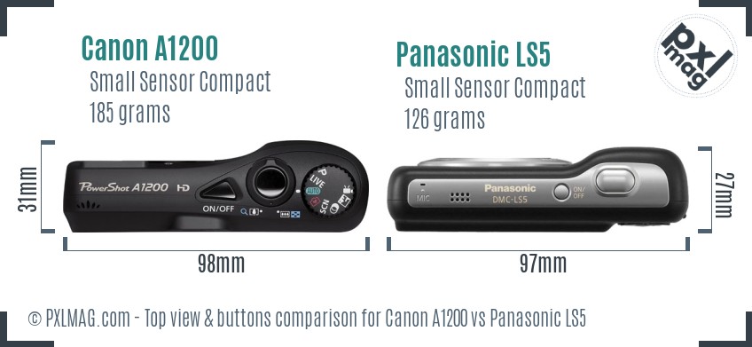Canon A1200 vs Panasonic LS5 top view buttons comparison
