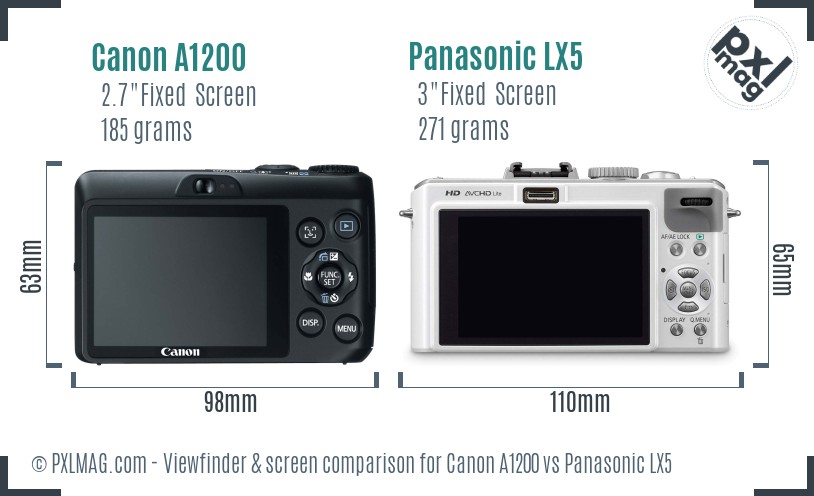 Canon A1200 vs Panasonic LX5 Screen and Viewfinder comparison