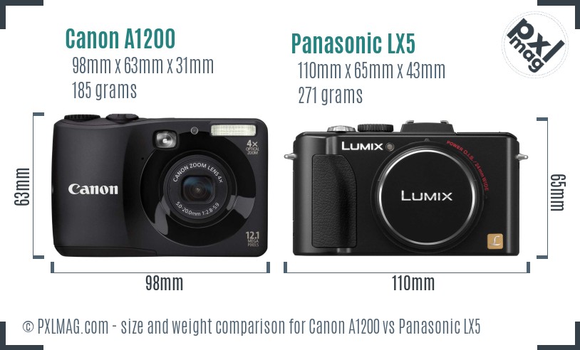 Canon A1200 vs Panasonic LX5 size comparison