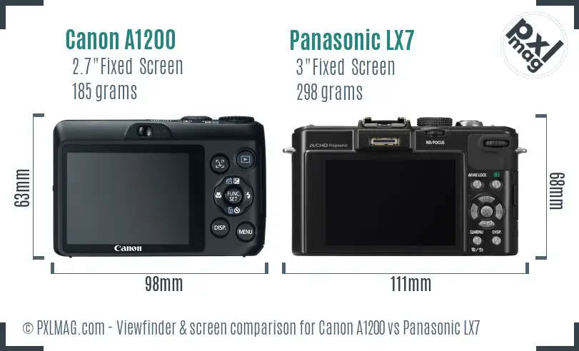 Canon A1200 vs Panasonic LX7 Screen and Viewfinder comparison