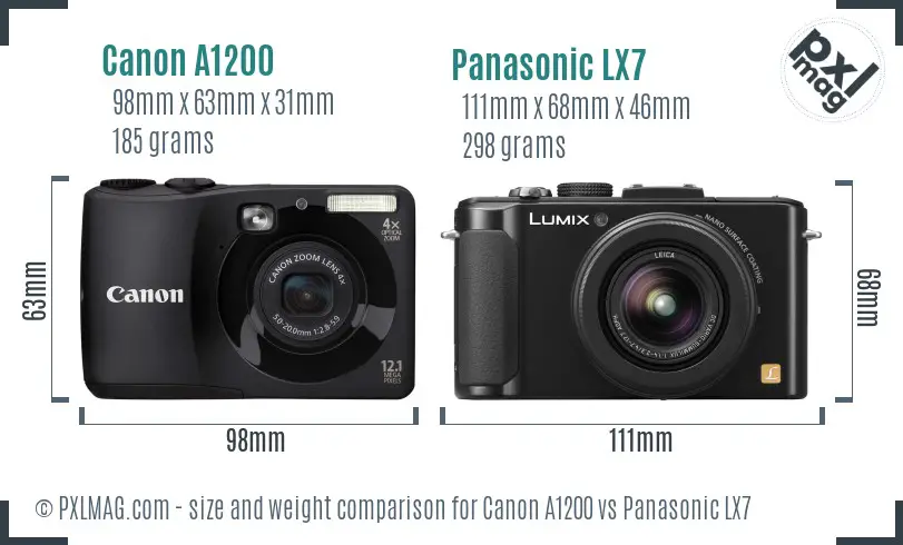 Canon A1200 vs Panasonic LX7 size comparison