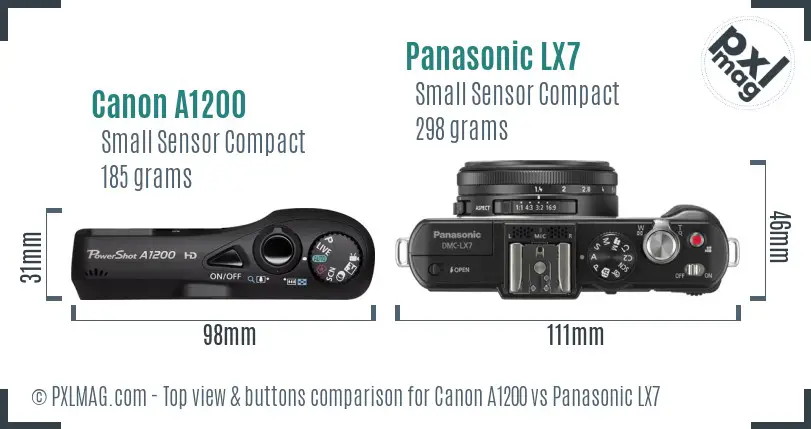 Canon A1200 vs Panasonic LX7 top view buttons comparison