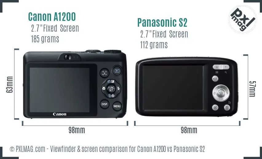 Canon A1200 vs Panasonic S2 Screen and Viewfinder comparison