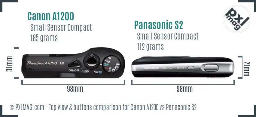 Canon A1200 vs Panasonic S2 top view buttons comparison