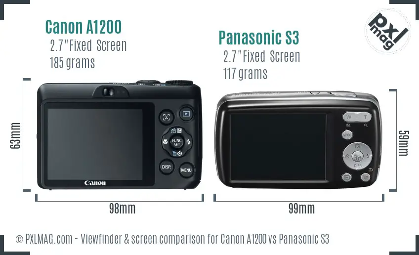 Canon A1200 vs Panasonic S3 Screen and Viewfinder comparison