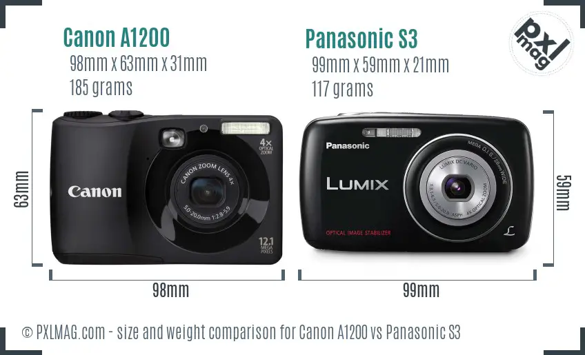 Canon A1200 vs Panasonic S3 size comparison