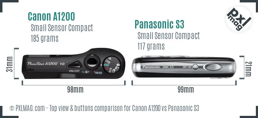 Canon A1200 vs Panasonic S3 top view buttons comparison