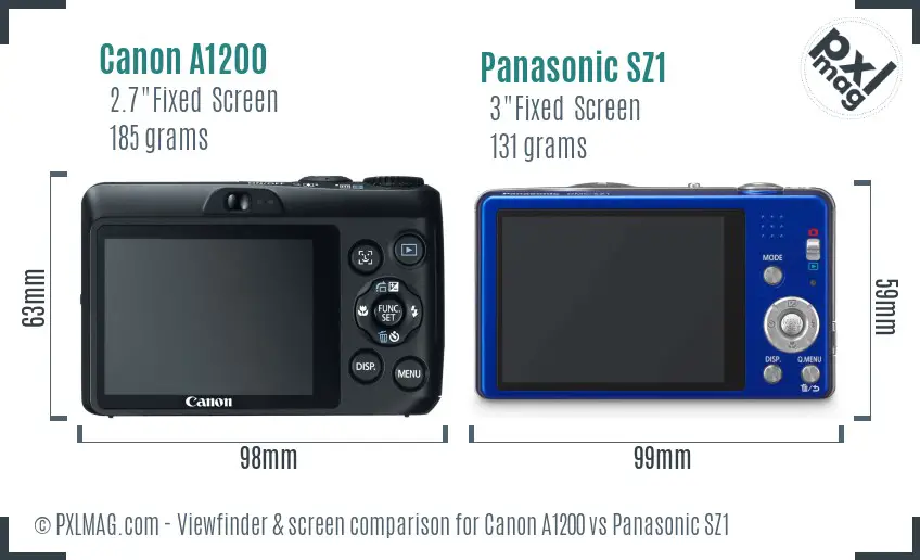 Canon A1200 vs Panasonic SZ1 Screen and Viewfinder comparison