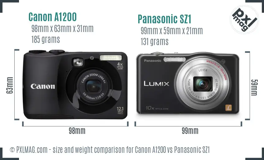 Canon A1200 vs Panasonic SZ1 size comparison