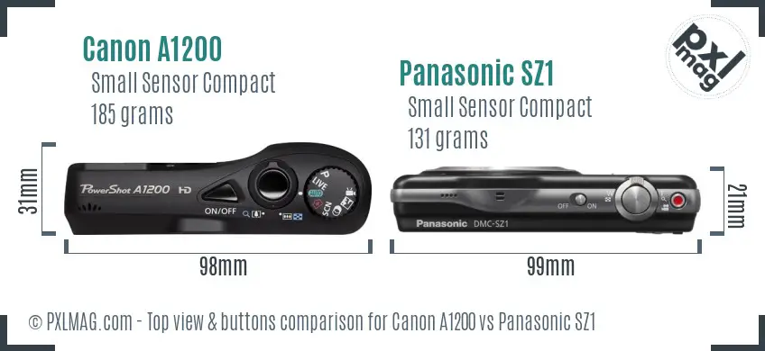 Canon A1200 vs Panasonic SZ1 top view buttons comparison