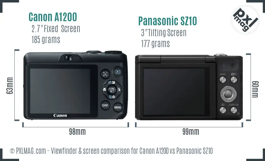 Canon A1200 vs Panasonic SZ10 Screen and Viewfinder comparison