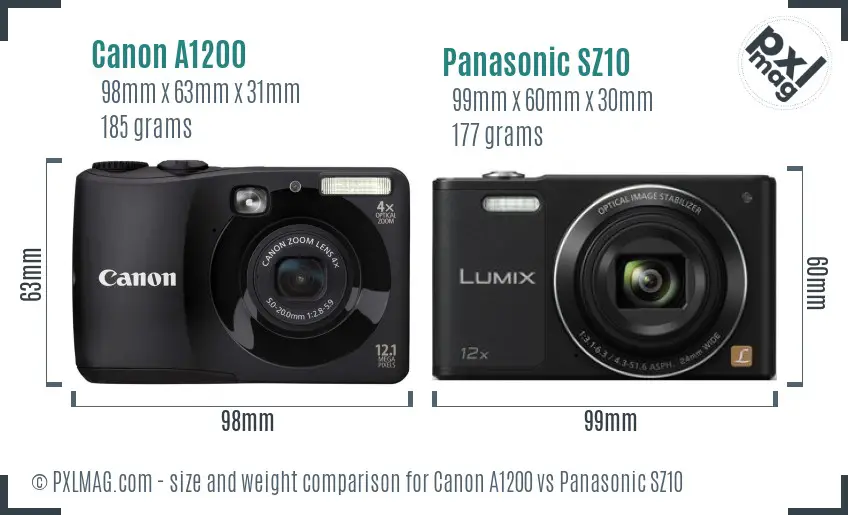 Canon A1200 vs Panasonic SZ10 size comparison