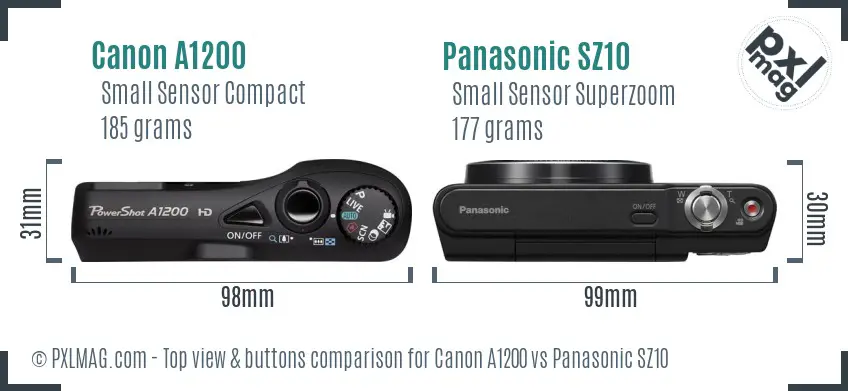 Canon A1200 vs Panasonic SZ10 top view buttons comparison