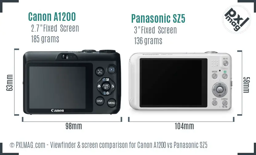 Canon A1200 vs Panasonic SZ5 Screen and Viewfinder comparison