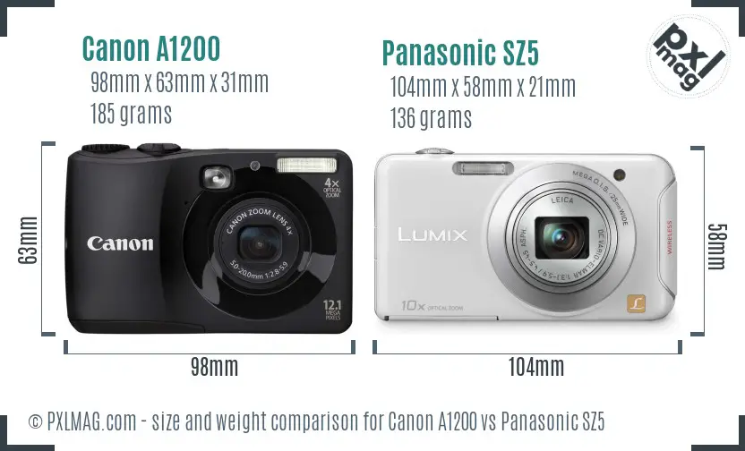 Canon A1200 vs Panasonic SZ5 size comparison