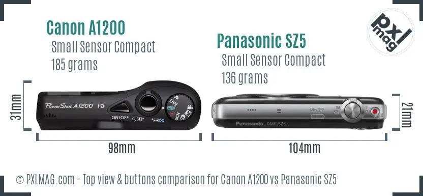 Canon A1200 vs Panasonic SZ5 top view buttons comparison