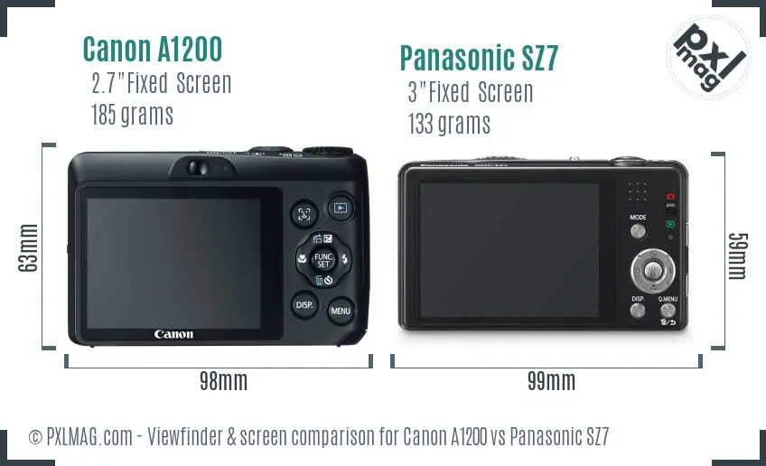 Canon A1200 vs Panasonic SZ7 Screen and Viewfinder comparison